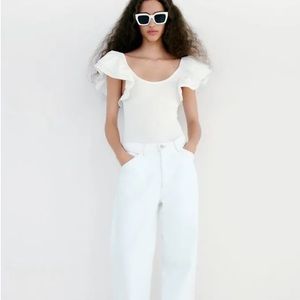 Zara NWT size small white ruffled sleeve bodysuit.